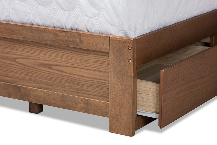 Baxton Studio Aras Modern and Contemporary Transitional Ash Walnut Brown Finished Wood Queen Size 3-Drawer Platform Storage Bed