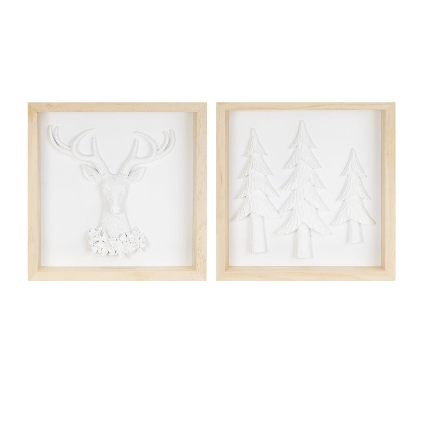 Framed Holiday Deer and Tree Artwork (Set of 2)