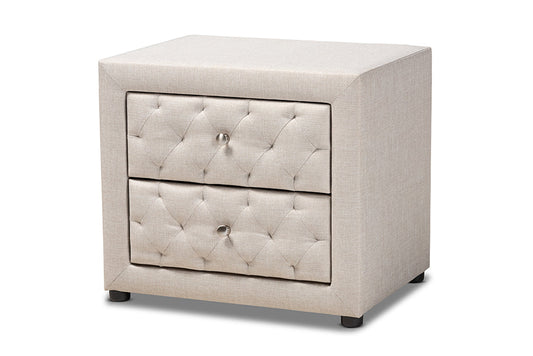 Baxton Studio Lepine Modern and Contemporary Light Beige Fabric Upholstered 2-Drawer Wood Nightstand