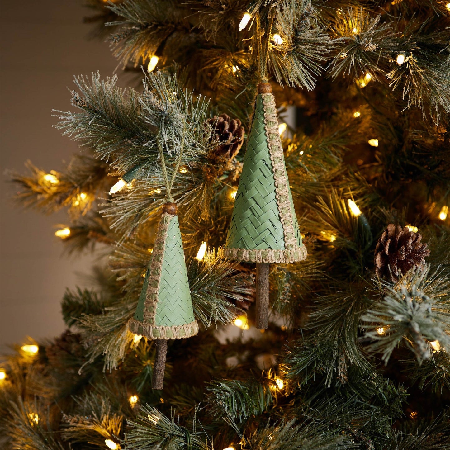 Woven Bamboo Pine Tree Ornament (Set of 4)