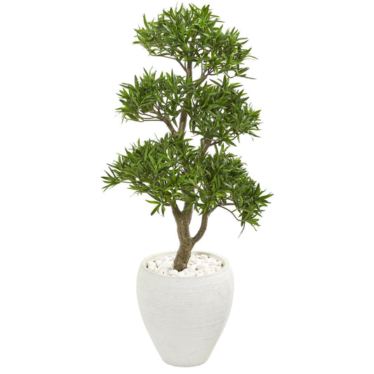 43" Bonsai Styled Podocarpus Artificial Tree in White Planter
