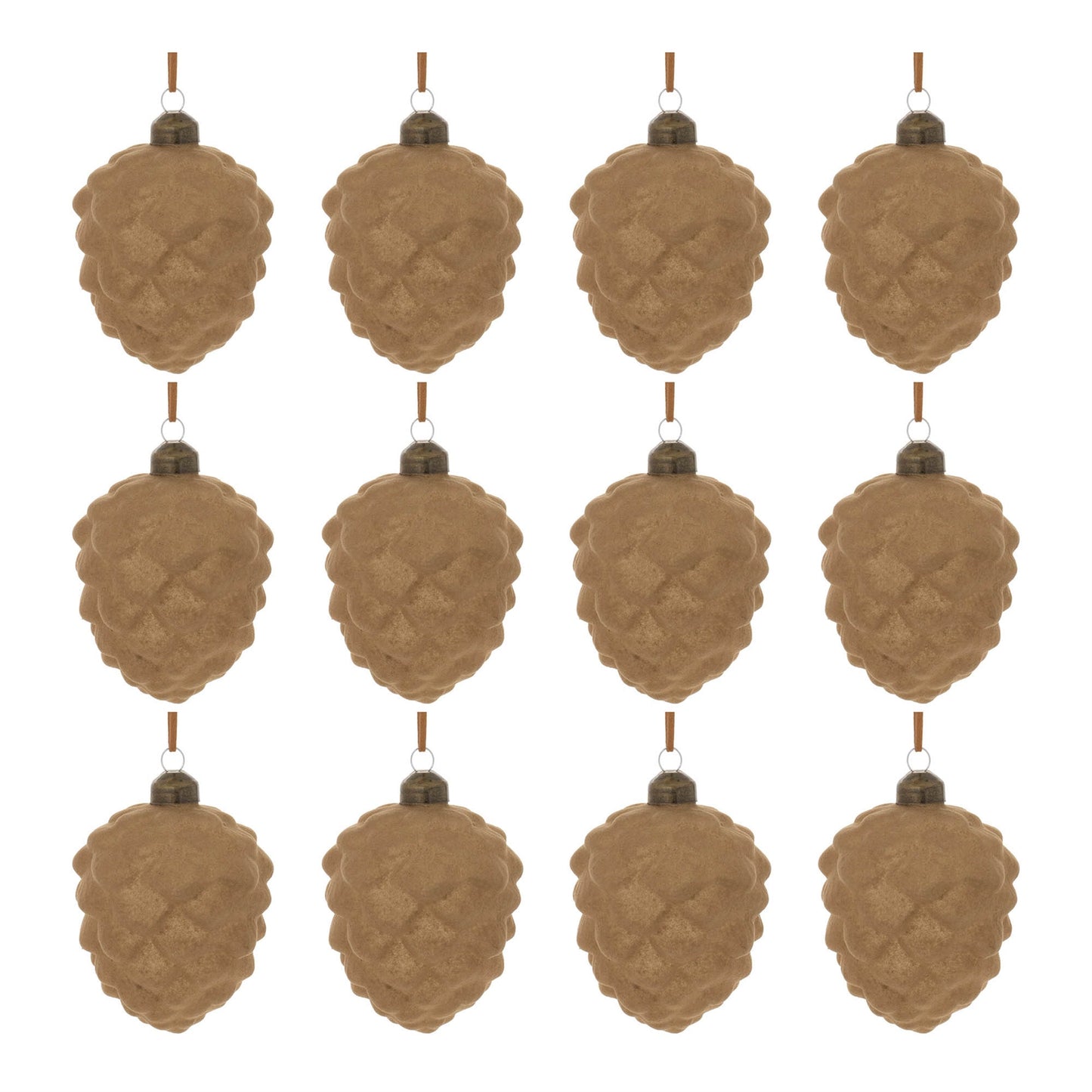 Flocked Glass Pinecone Ornament (Set of 12)