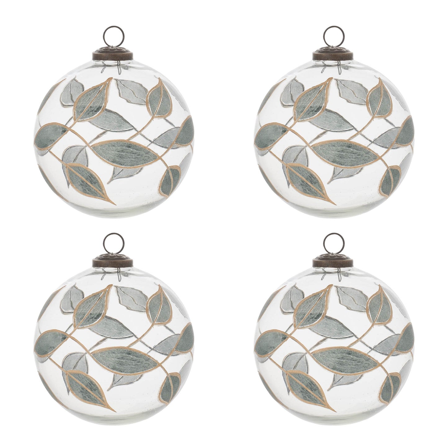 Leaf Etched Ball Ornament (Set of 4)