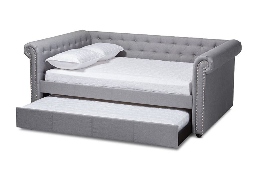 Baxton Studio Mabelle Modern and Contemporary Gray Fabric Upholstered Full Size Daybed with Trundle