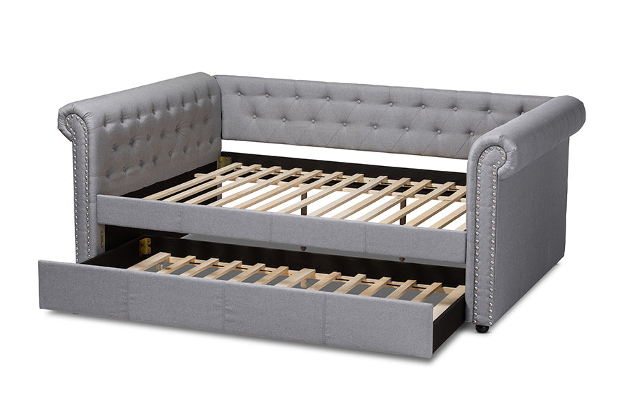 Baxton Studio Mabelle Modern and Contemporary Gray Fabric Upholstered Full Size Daybed with Trundle