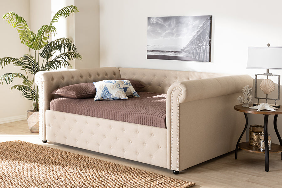 Baxton Studio Mabelle Modern and Contemporary Beige Fabric Upholstered Full Size Daybed