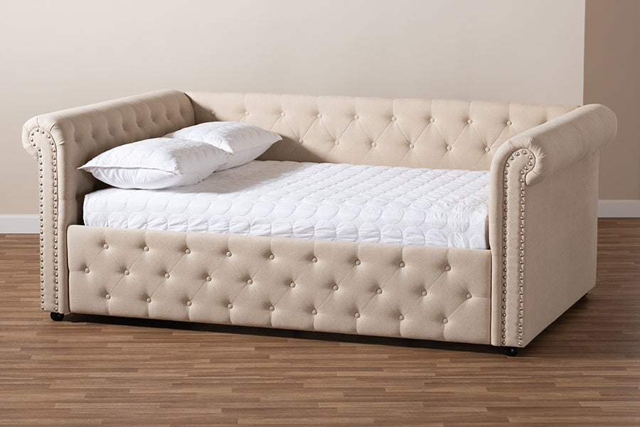 Baxton Studio Mabelle Modern and Contemporary Beige Fabric Upholstered Queen Size Daybed