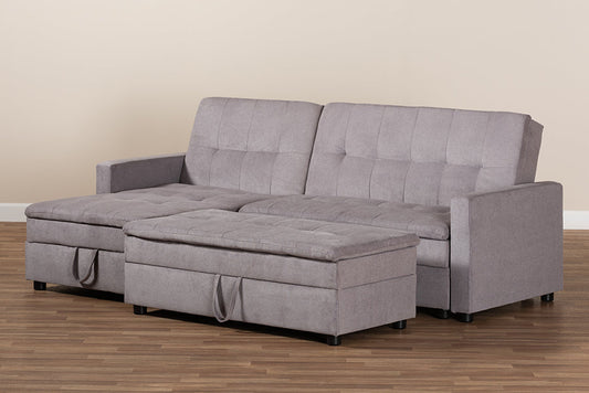 Baxton Studio Noa Modern and Contemporary Light Grey Fabric Upholstered Left Facing Storage Sectional Sleeper Sofa with Ottoman