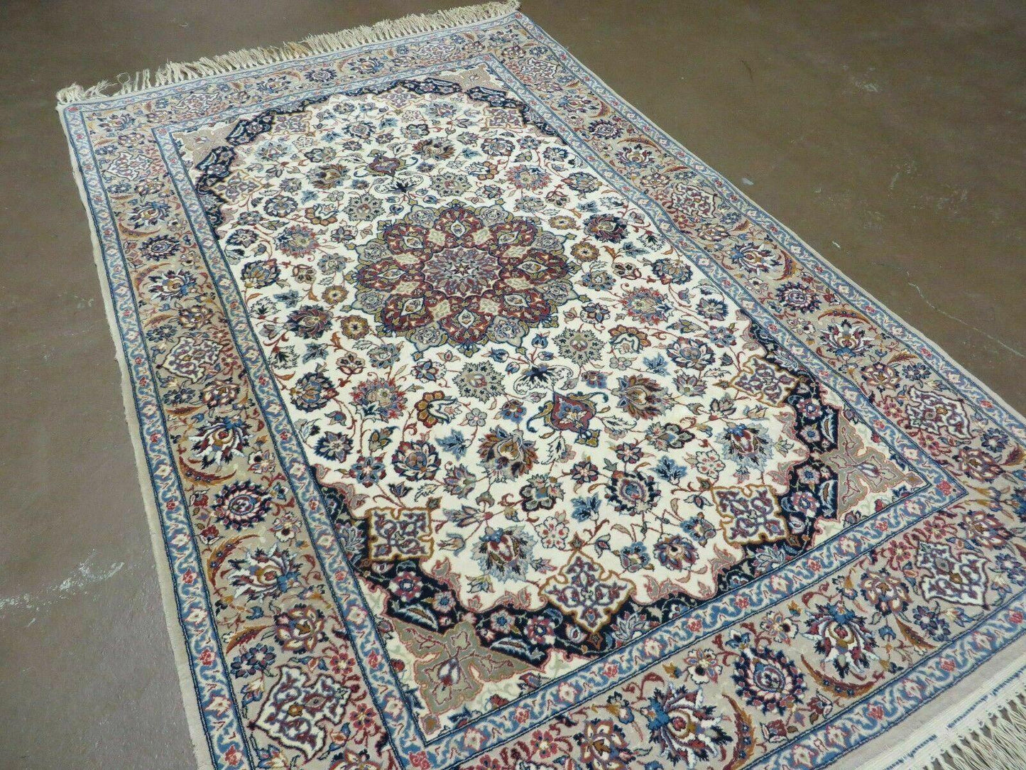 Persian Isfahan Rug 3x6, Fine 650 KPSI, Hand Knotted, Ivory