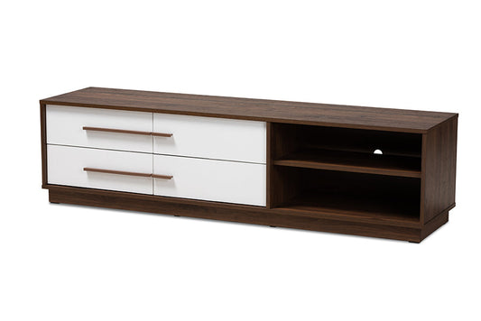 Baxton Studio Mette Mid-Century Modern Two-Tone White and Walnut Finished 4-Drawer Wood TV Stand