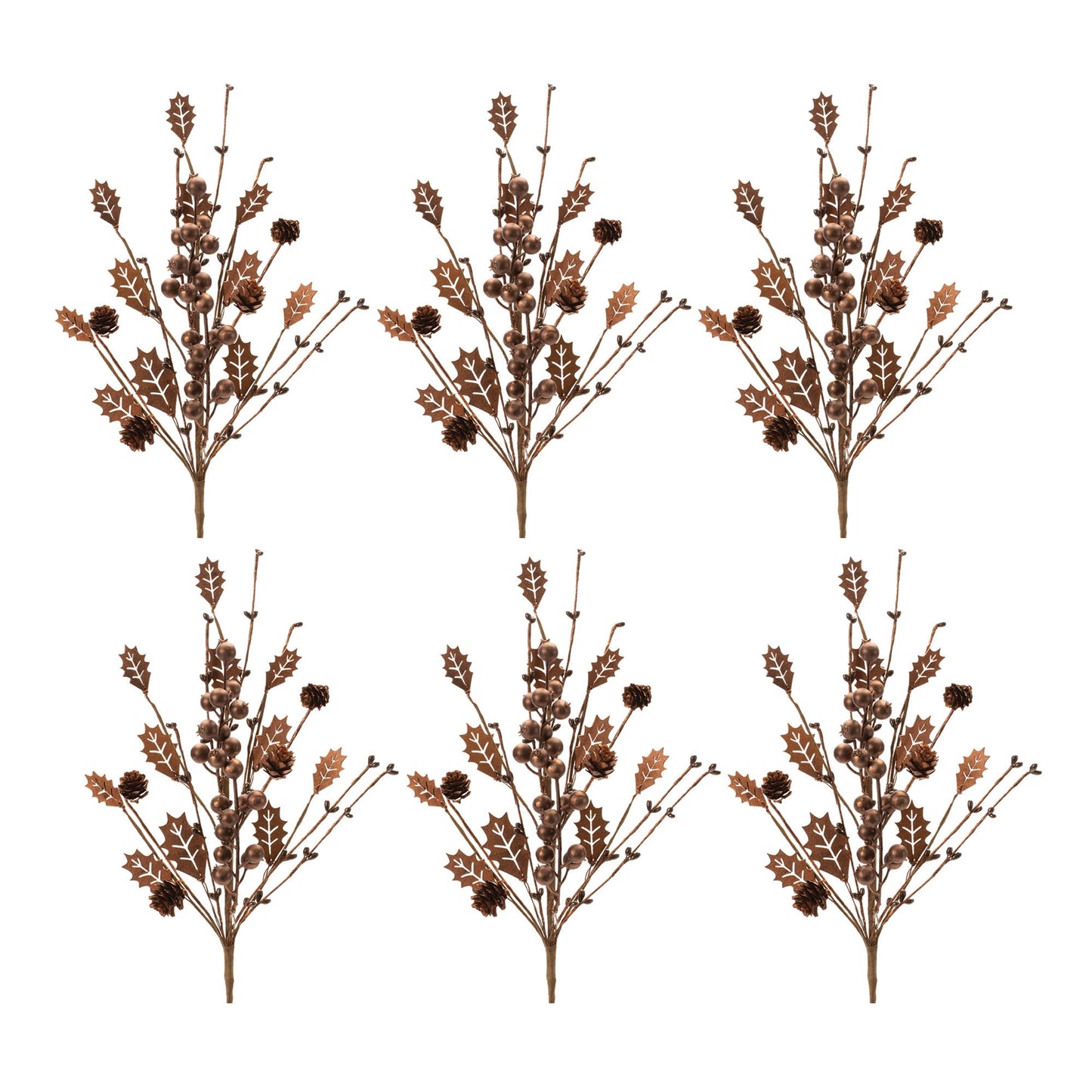 Mixed Holly Berry Pinecone Spray (Set of 6)