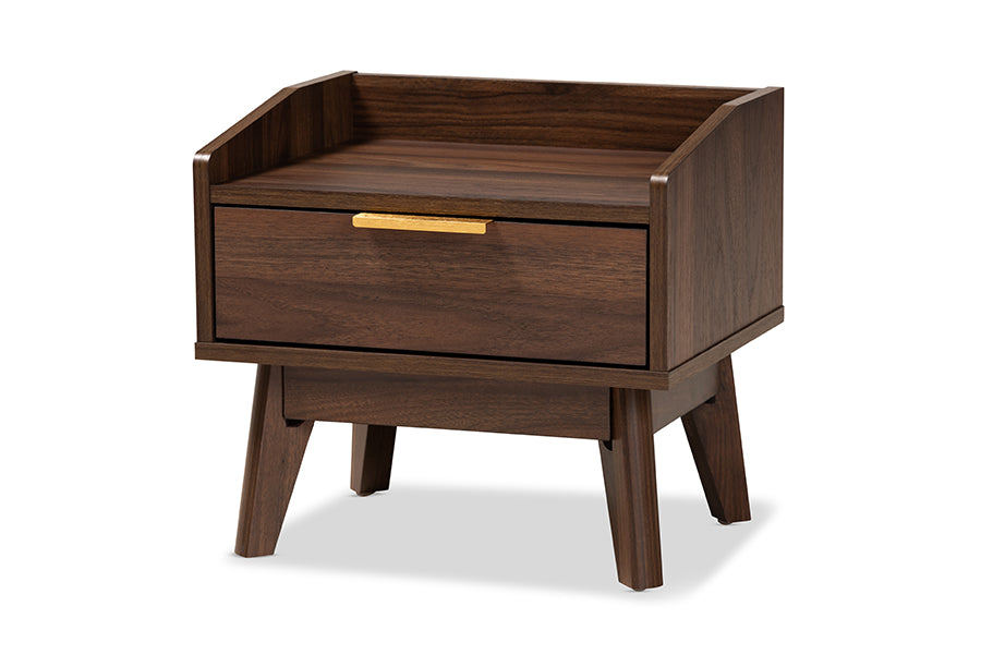 Baxton Studio Lena Mid-Century Modern Walnut Brown Finished 1-Drawer Wood Nightstand