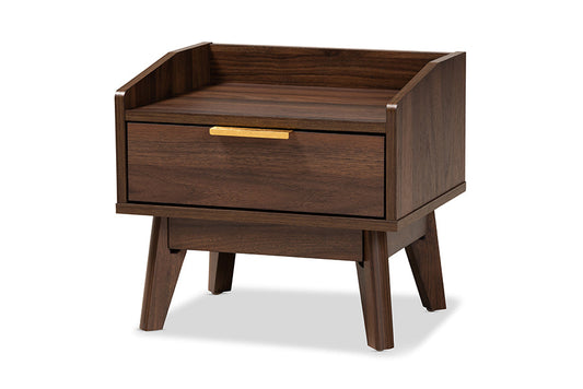 Baxton Studio Lena Mid-Century Modern Walnut Brown Finished 1-Drawer Wood Nightstand