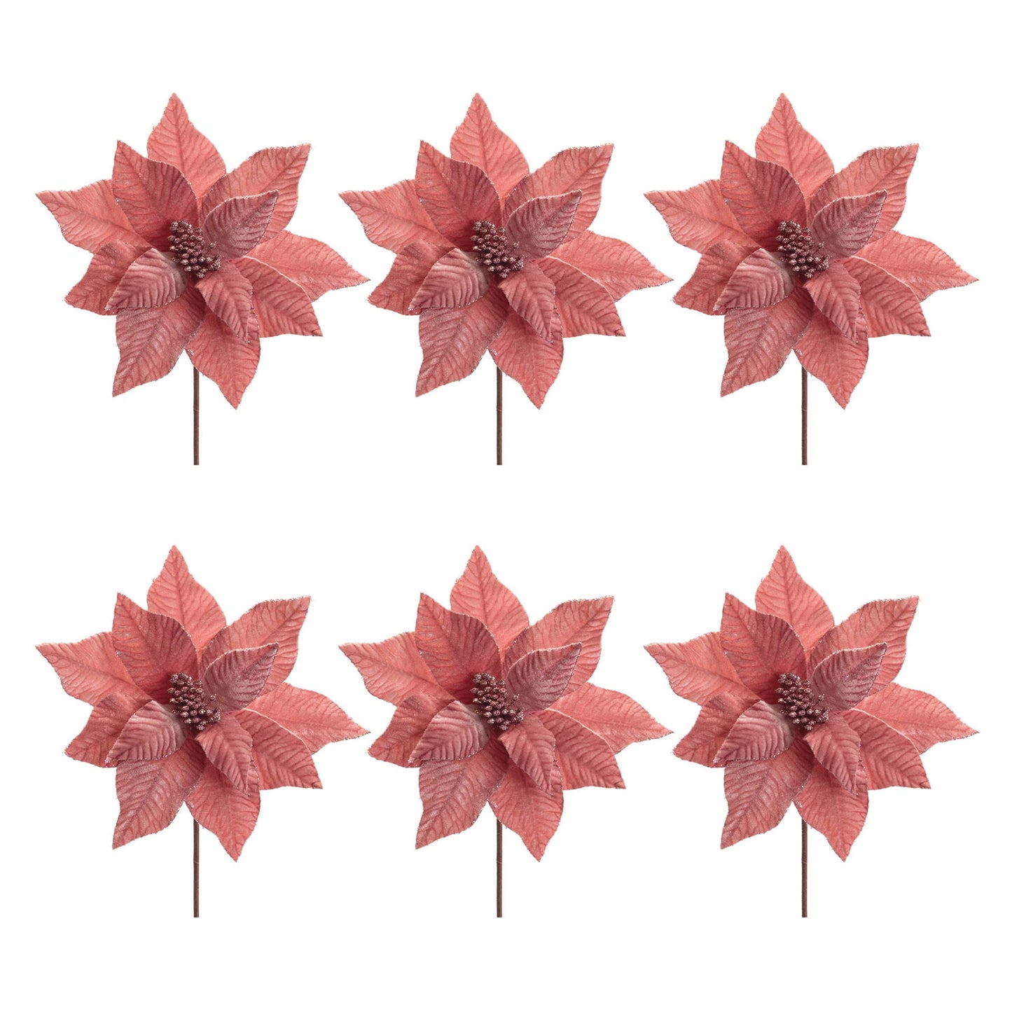 Glittered Poinsettia Flower Stem (Set of 6)