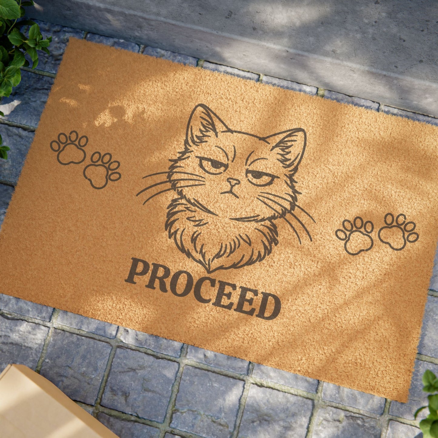 “Proceed” Judgy Cat Welcome Mat – Cat Lover Door Mat