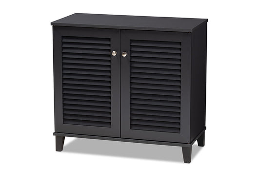 Baxton Studio Coolidge Modern and Contemporary Dark Grey Finished 4-Shelf Wood Shoe Storage Cabinet