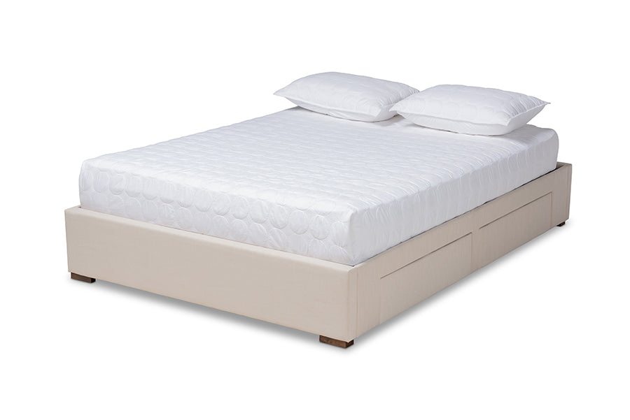 Baxton Studio Leni Modern and Contemporary Beige Fabric Upholstered 4-Drawer King Size Platform Storage Bed Frame
