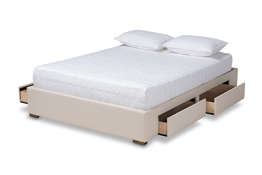 Baxton Studio Leni Modern and Contemporary Beige Fabric Upholstered 4-Drawer Queen Size Platform Storage Bed Frame