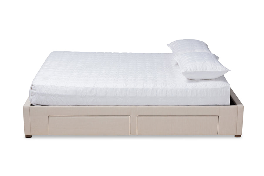 Baxton Studio Leni Modern and Contemporary Beige Fabric Upholstered 4-Drawer Queen Size Platform Storage Bed Frame