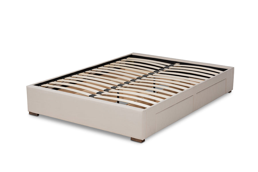 Baxton Studio Leni Modern and Contemporary Beige Fabric Upholstered 4-Drawer Queen Size Platform Storage Bed Frame
