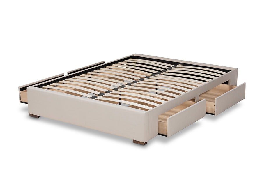 Baxton Studio Leni Modern and Contemporary Beige Fabric Upholstered 4-Drawer Queen Size Platform Storage Bed Frame