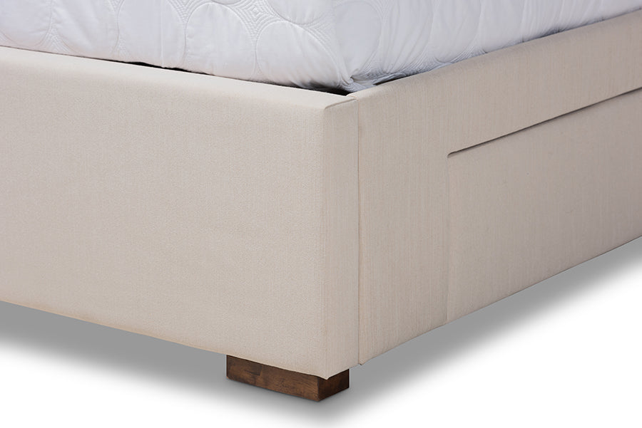 Baxton Studio Leni Modern and Contemporary Beige Fabric Upholstered 4-Drawer Queen Size Platform Storage Bed Frame