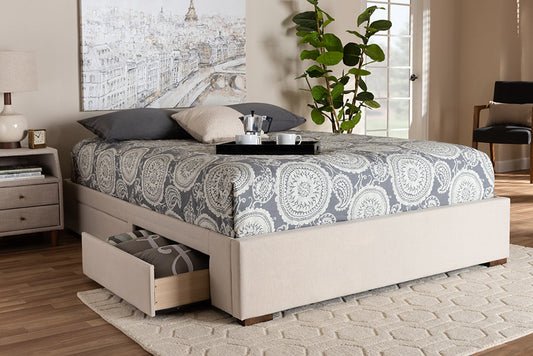 Baxton Studio Leni Modern and Contemporary Beige Fabric Upholstered 4-Drawer King Size Platform Storage Bed Frame