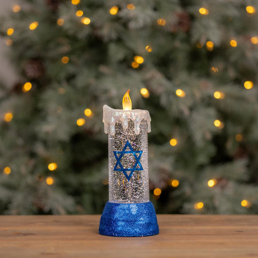 Hanukkah Candle Snow Globe 9.5"H