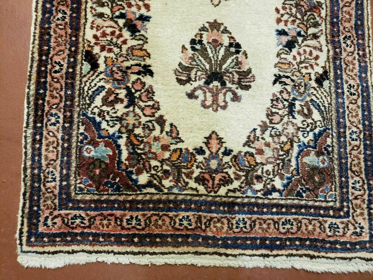 2' 7" X 4' Vintage Handmade Indian Medallion Wool Floral Beige Rug