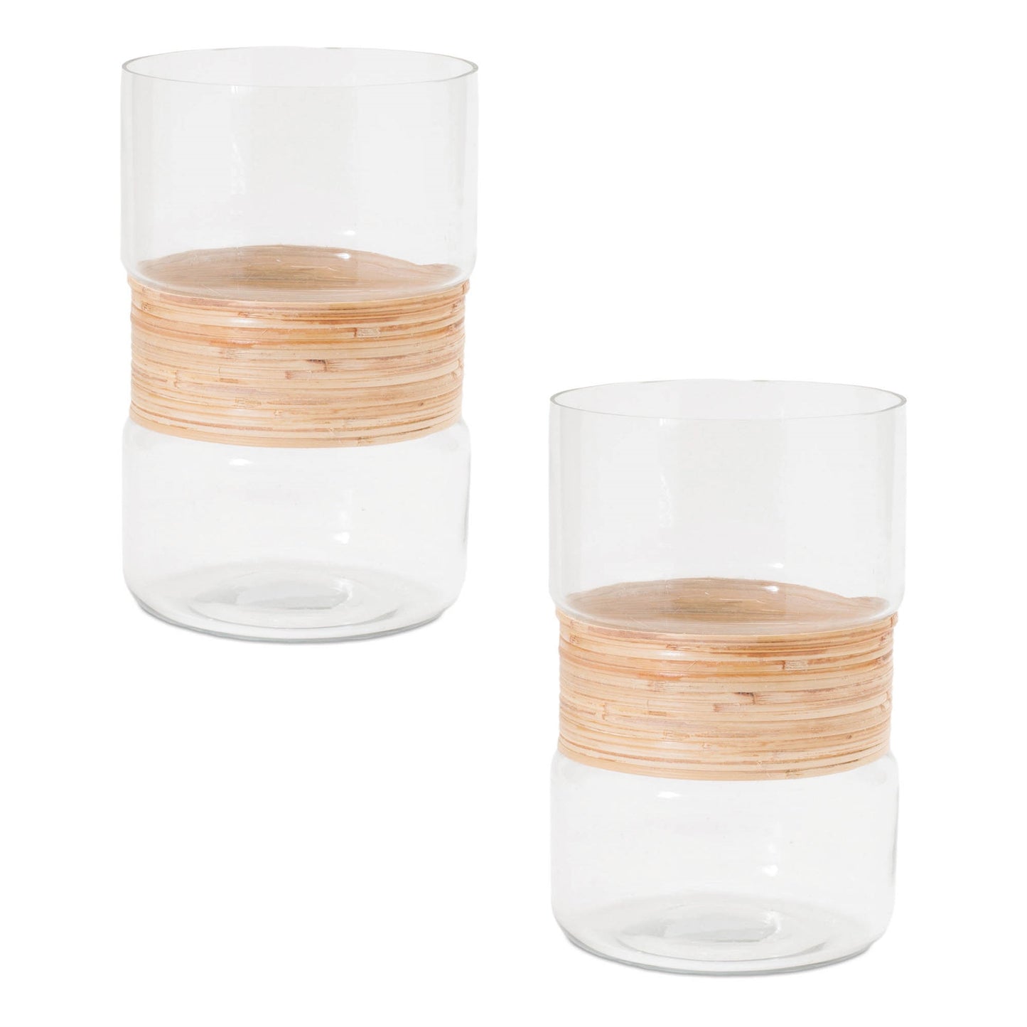 Glass Candle Holder with Bamboo Accent (Set of 2)