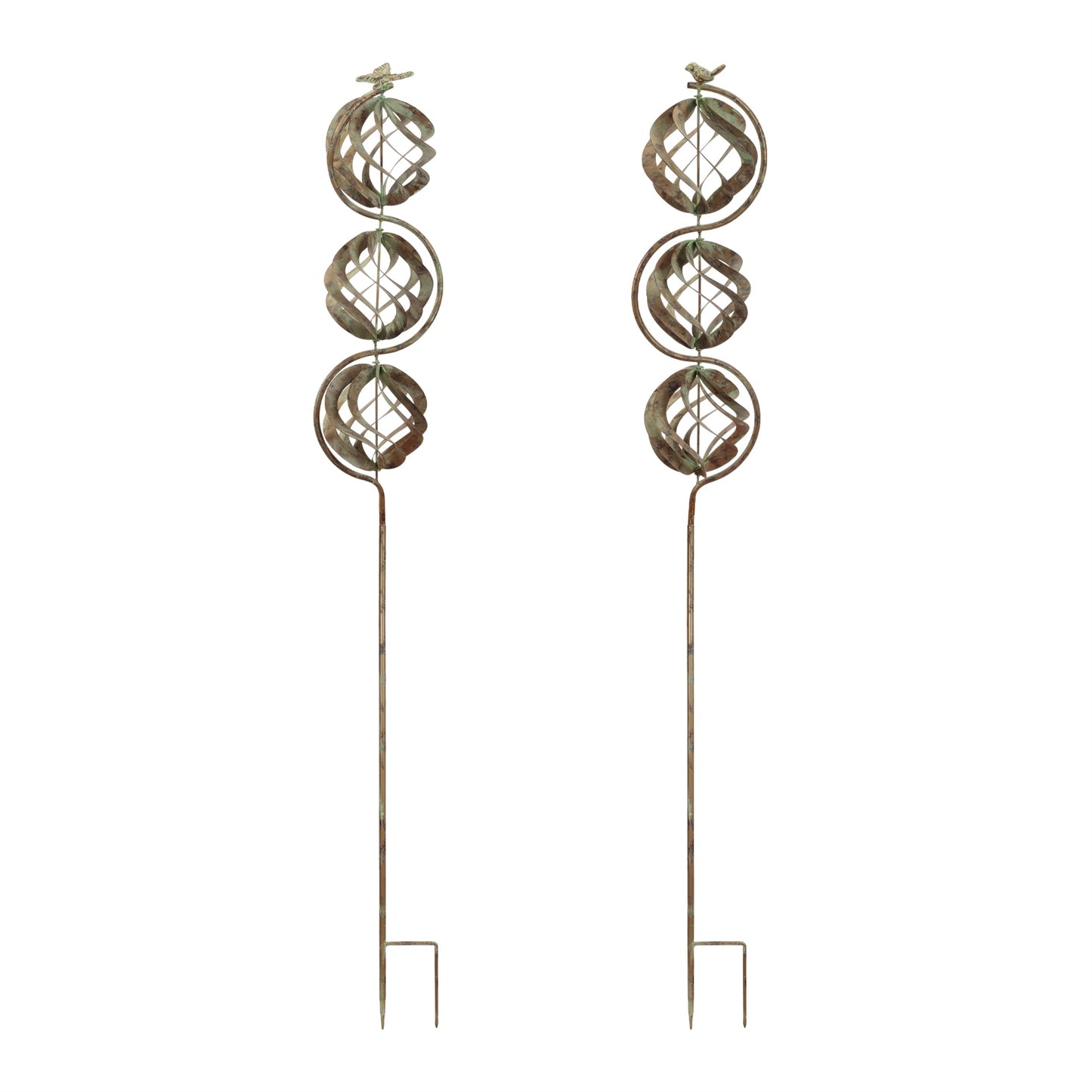 Bird and Butterfly w/Triple Orb Stake (Set of 4)