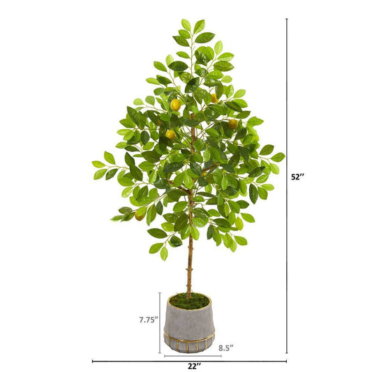 52" Lemon Artificial Tree in Stoneware Vase with Gold Trimming