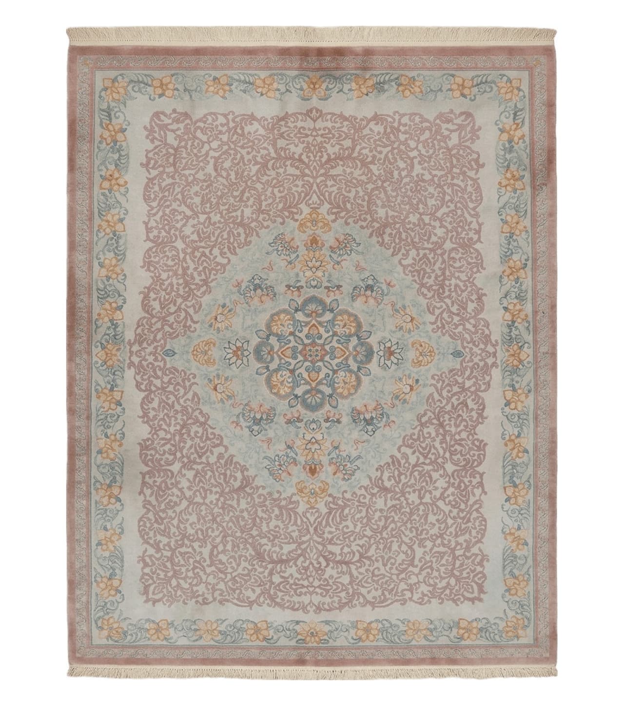 9' X 12' Vintage Handmade Chinese Carving Sculpture Wool Rug Flower Design Pink Carpet