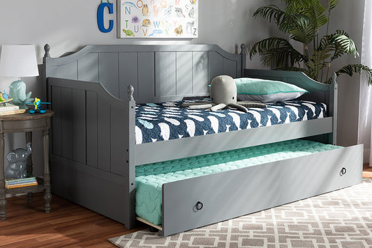 Baxton Studio Millie Cottage Farmhouse Grey Finished Wood Twin Size Daybed with Trundle