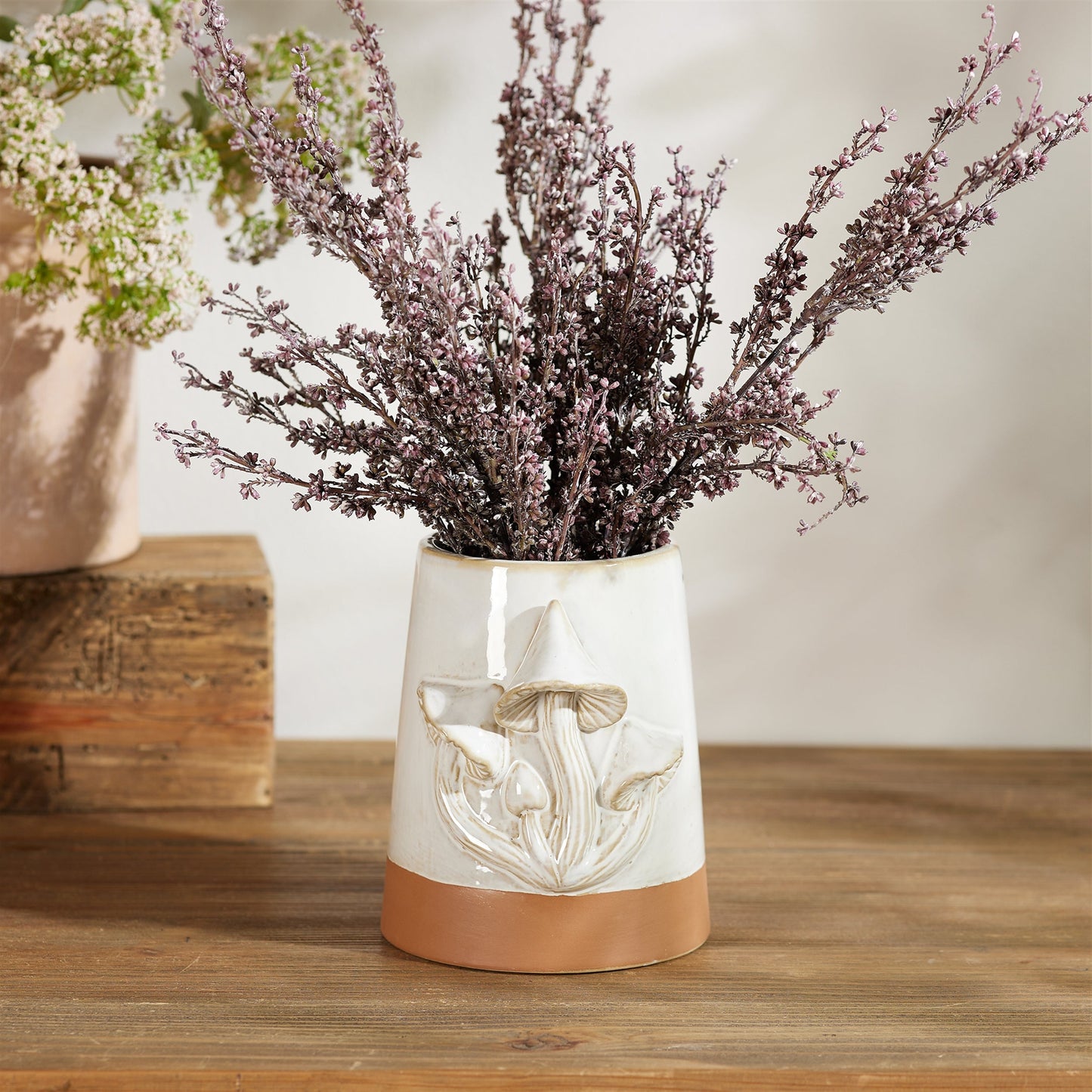 Tapered Porecelain Planter with Mushrooms (Set of 2)