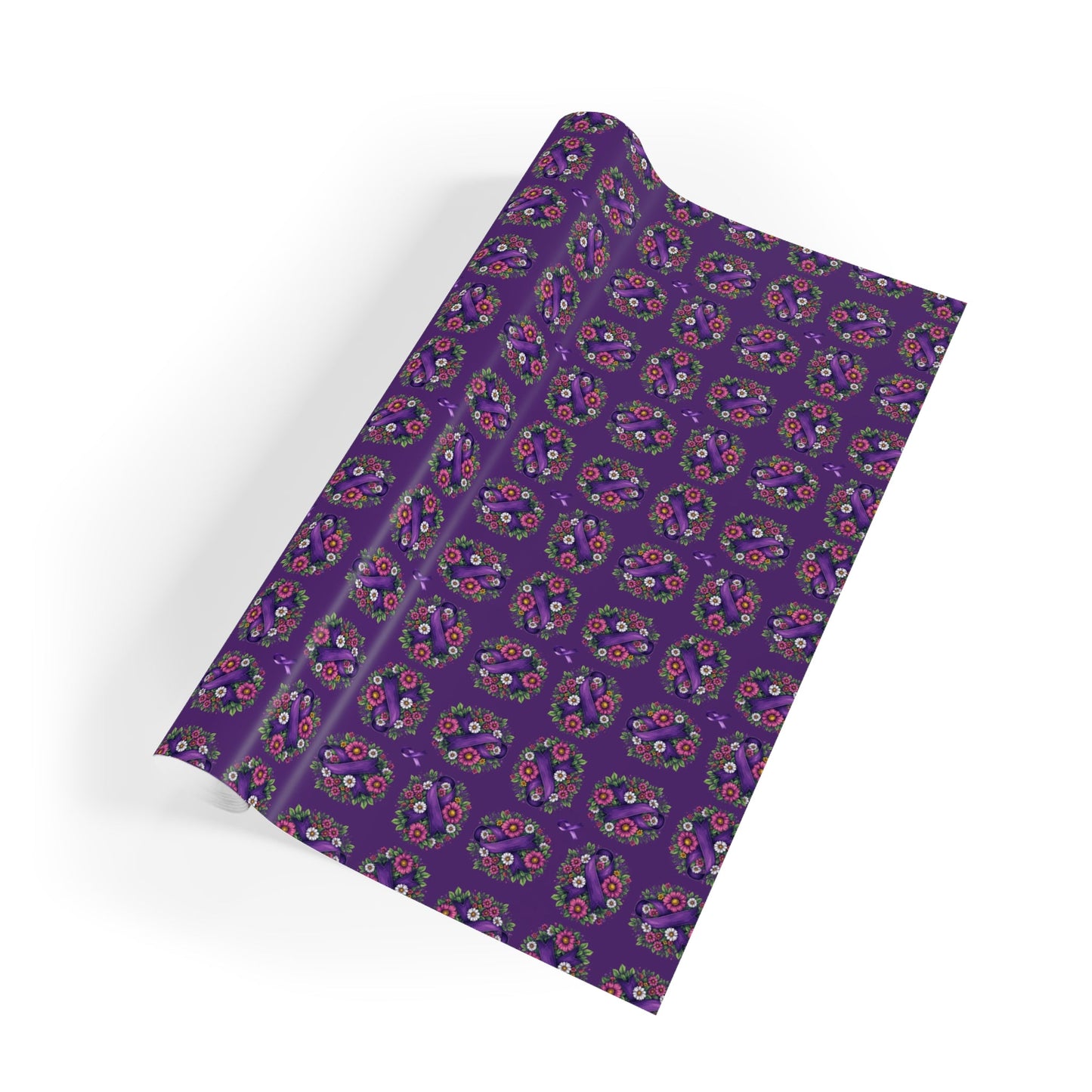 Purple Ribbon & Flowers Gift Wrap Paper Roll for Epilepsy Awareness