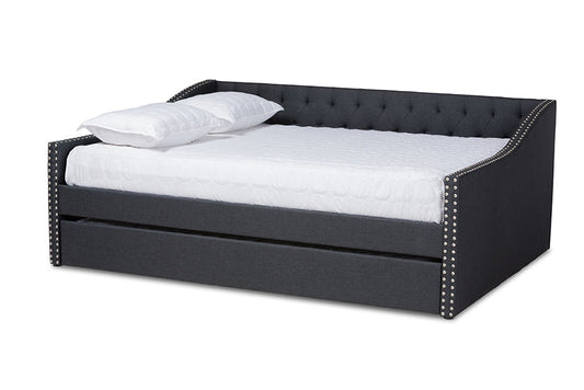 Baxton Studio Haylie Modern and Contemporary Dark Grey Fabric Upholstered Full Size Daybed with Roll-Out Trundle Bed