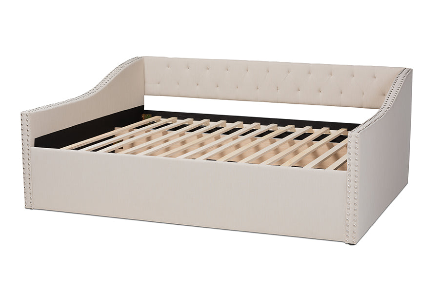Baxton Studio Haylie Modern and Contemporary Beige Fabric Upholstered Queen Size Daybed