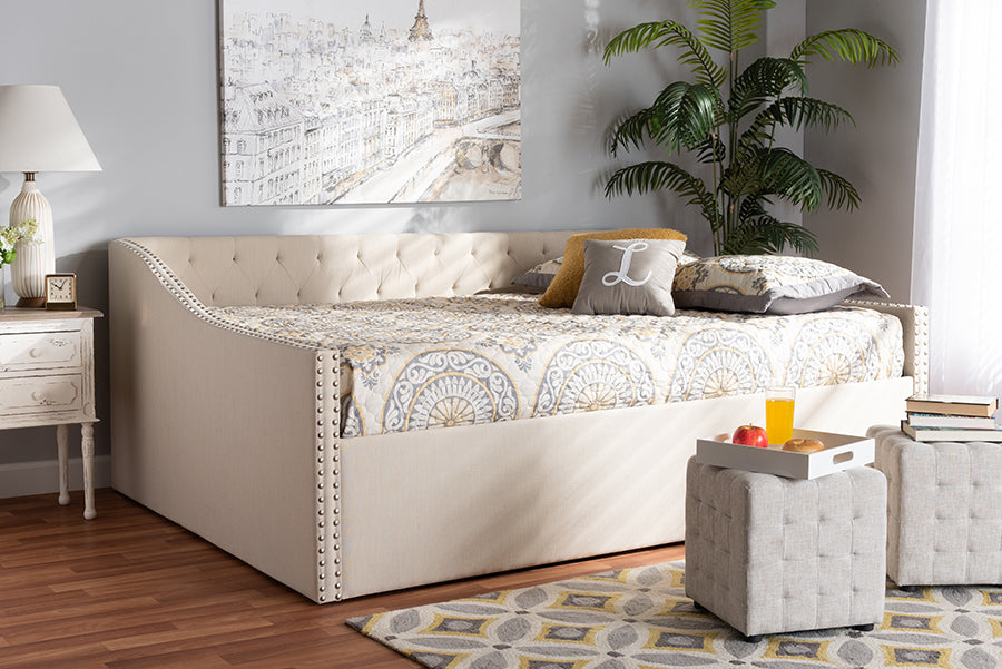 Baxton Studio Haylie Modern and Contemporary Beige Fabric Upholstered Full Size Daybed