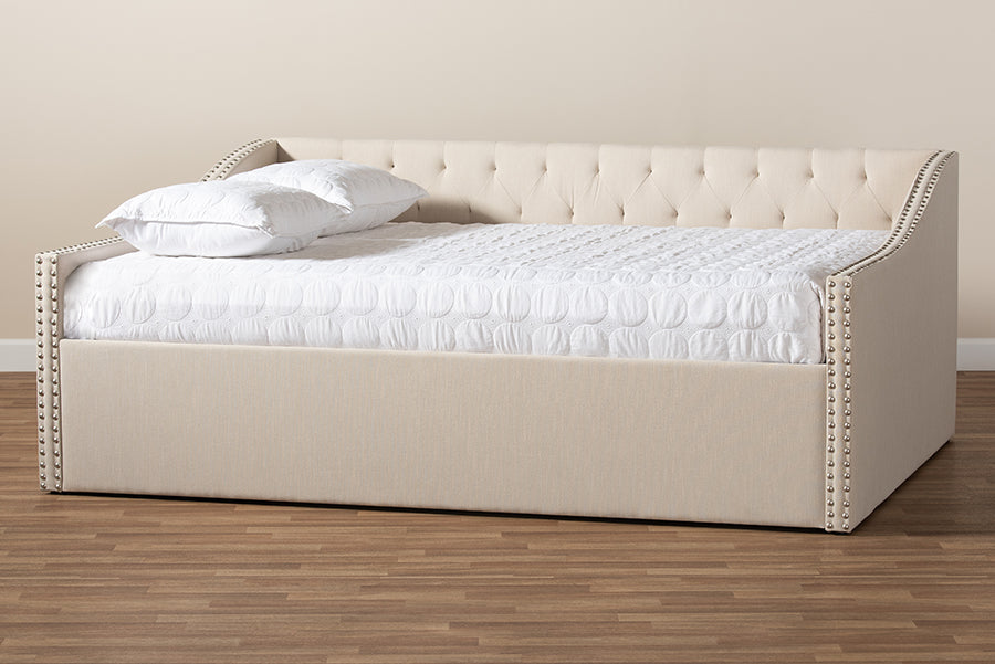 Baxton Studio Haylie Modern and Contemporary Beige Fabric Upholstered Full Size Daybed