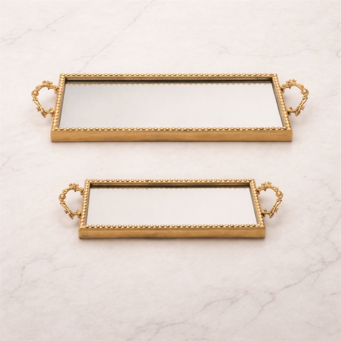 Gold Beaded Mirror Tray (Set of 2)
