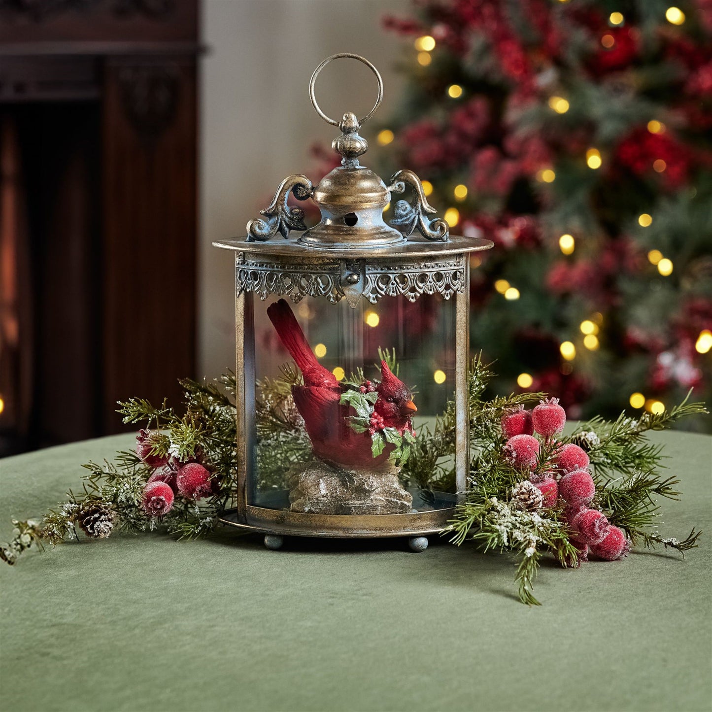 Ornate Distressed Metal Lantern 13"H