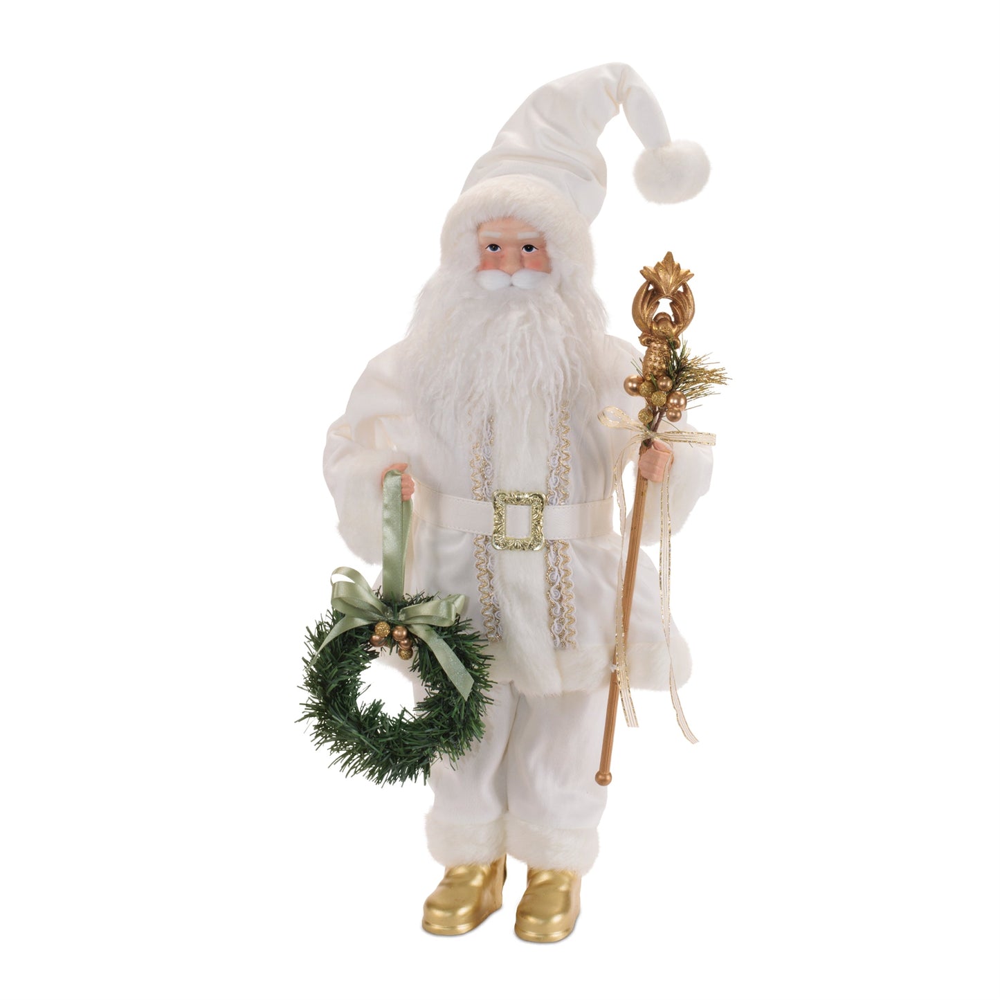 Santa Figurine with Wreath and Staff