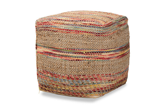 Baxton Studio Caiman Moroccan Inspired Multicolored Handwoven Hemp Pouf Ottoman