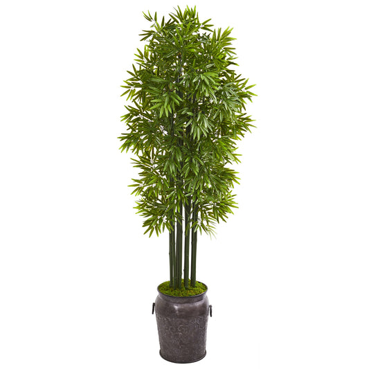 6' Bamboo Artificial Tree With Black Trunks In Planter UV Resistant (Indoor/Outdoor)