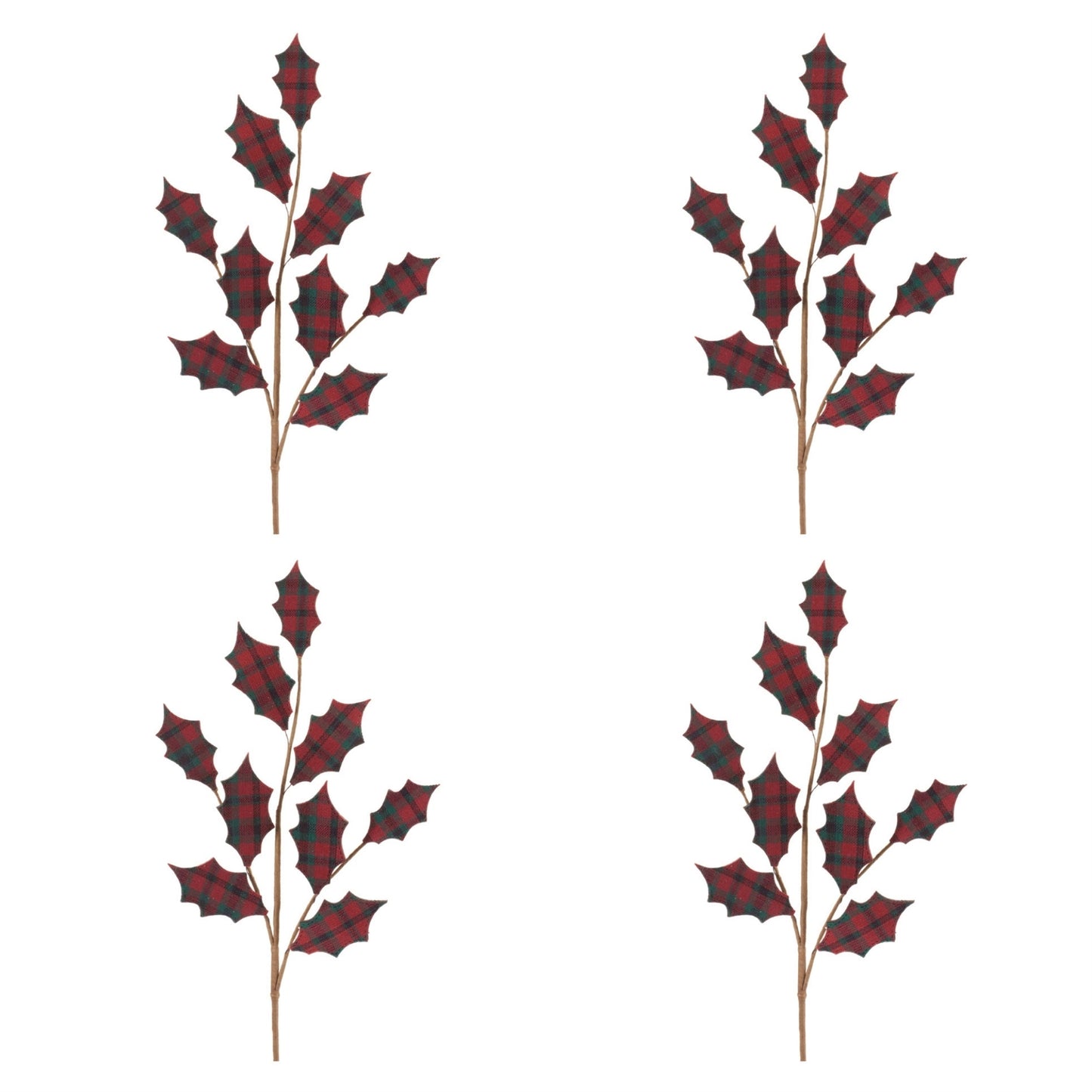 Plaid Holly Leaf Spray (Set of 4)