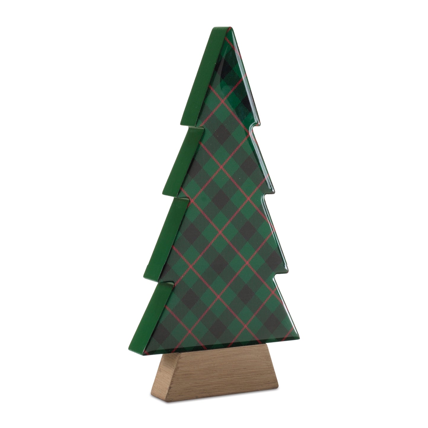 Plaid Holiday Tree with Wood Base (Set of 3)