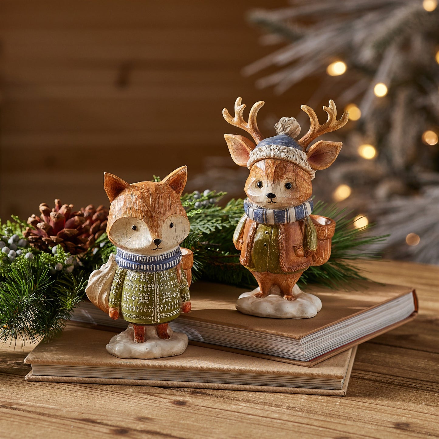 Winter Deer and Fox Figurines (Set of 4)