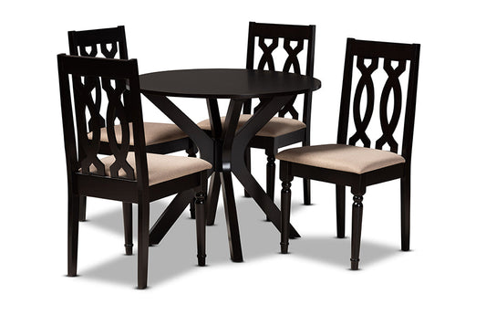 Baxton Studio Callie Modern and Contemporary Sand Fabric Upholstered and Dark Brown Finished Wood 5-Piece Dining Set