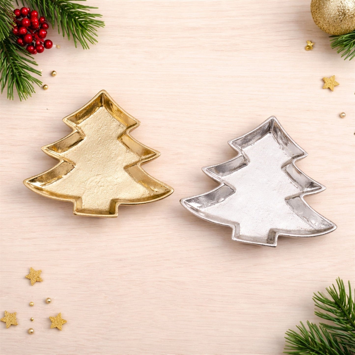 Metal Pine Tree Trinket Tray (Set of 2)